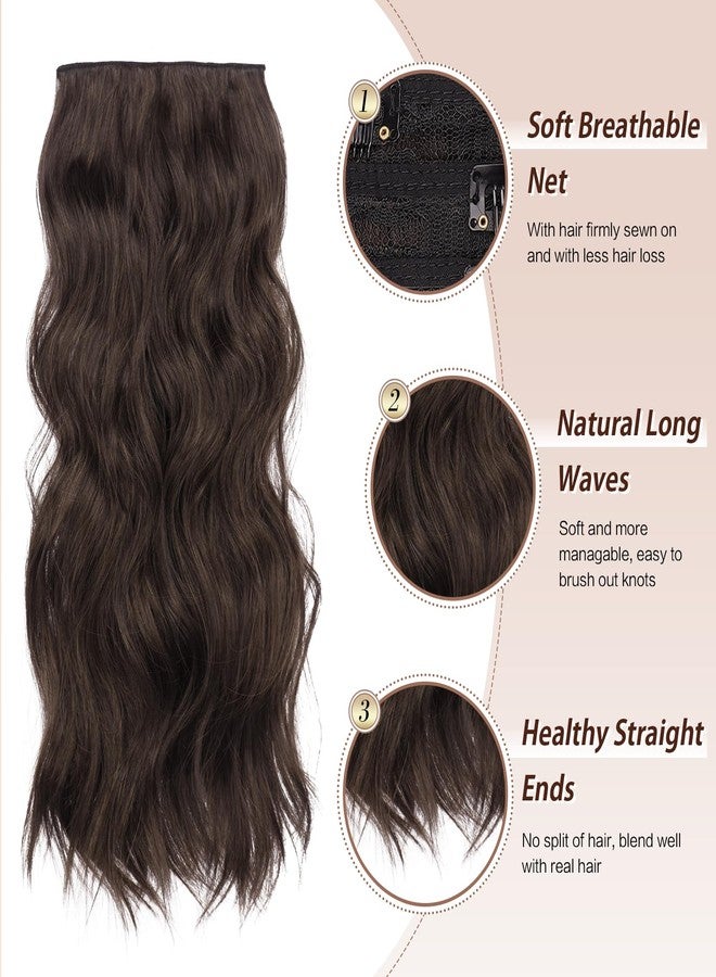 فيشبن وصلات شعر بمشابك من فيشفين - 4 قطع من وصلات الشعر الطويلة والمموجة والكثيفة، وصلات شعر صناعية تغطي الرأس بالكامل للنساء، لون بني داكن ممزوج ببني الشوكولاتة، طول 20 بوصة - Image 3